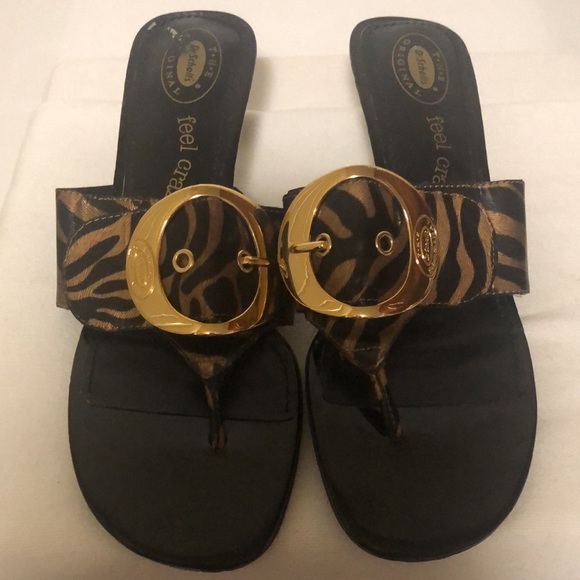 DR. SCHOLL’S FEEL CRAZY GOOD black & gold summer sandals w/ gold strap. Size 10 - Picture 9 of 12